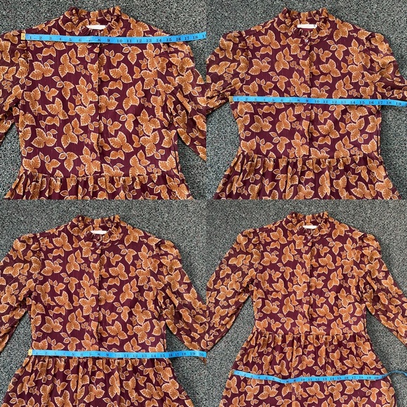 Maroon Orange Autumn Floral Chiffon Mockneck Midi Maxi Fit & Flare Modest Dress - Picture 16 of 17